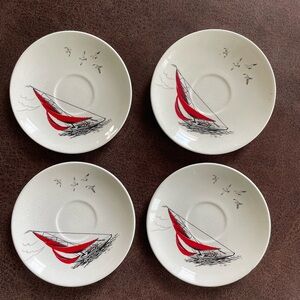 Sailing Design Saucer Set - Red and White